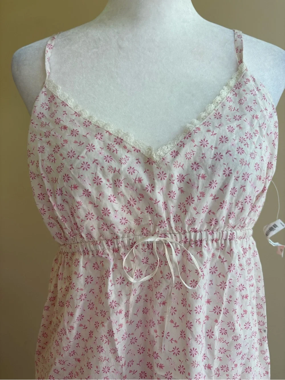 NWT Cotton Lace edge White & Pink Floral Babydoll Dress Cami Nightie Large - Picture 2 of 5